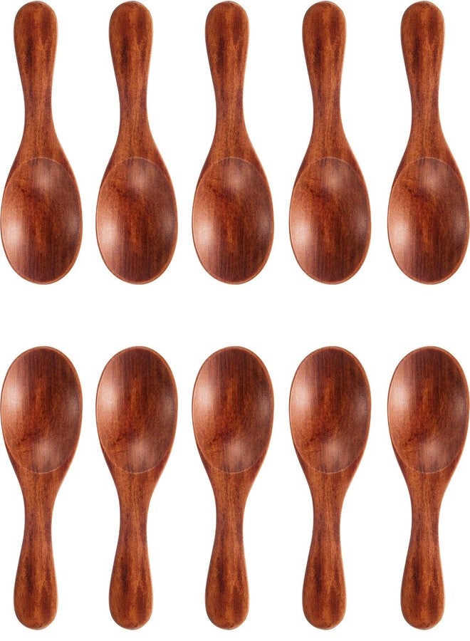 إكسفور مجموعة من 10 ملاعق خشبية صغيرة، ملاعق خشبية مدمجة للملح والعسل والقهوة والشاي والسكر، ملاعق خشبية صغيرة، لون بني (3 بوصات) - Image 1